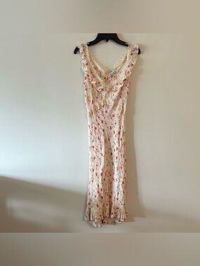 Vintage Wet Seal Coquette Midi Dress Floral Lace Ruffle M Boho 90s Slip Bias Cut